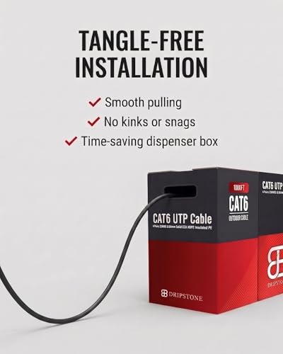 Image of Dripstone 1000ft CAT6 Outdoor Direct Burial Solid Cable 23AWG Waterproof Wire HDPE Insulated Polyethylene (PE) for Indoor /Outdoor Easy Pull Box