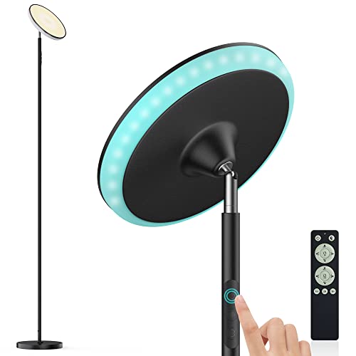 Floor Lamp,42W 3200Lm Bright Torchiere Sky Modern Led Lamps,Tall Standing Pole Light With Remote,5 Color Temperatures Dimmable,85% Energy Saving,Memory & Timer,For Living Room,Bedroom,Office(Black) #TOP17