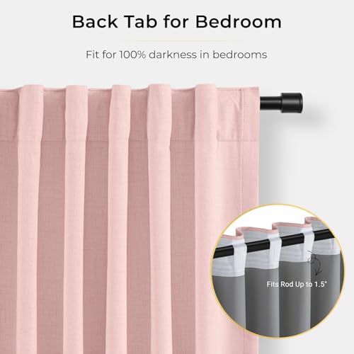 Image of INOVADAY 100% Blackout Curtains for Bedroom, Baby Pink Black Out Curtains 96 Inch Long, Clip Rings Linen Blackout Drapes, Thermal Insulated Room Darkening for Living Room, 2 Panels - W50xL96