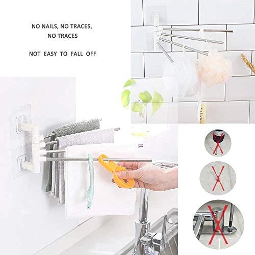 Image of Stainless Steel 4 Bar Towel Rack for Bathroom Towel Holder for Kitchen Towel Hanger Stand for Wash Basin - Self Adhesive(Pack of 1) | Kitchen Towel Hanger | Towel Holder in Bathroom
