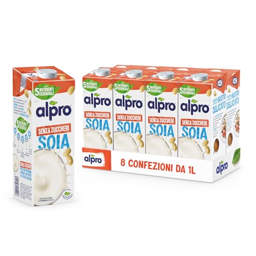 ALPRO SENZA ZUCCHERI, Bevanda alla SOIA, 8 confezioni da 1 Litro