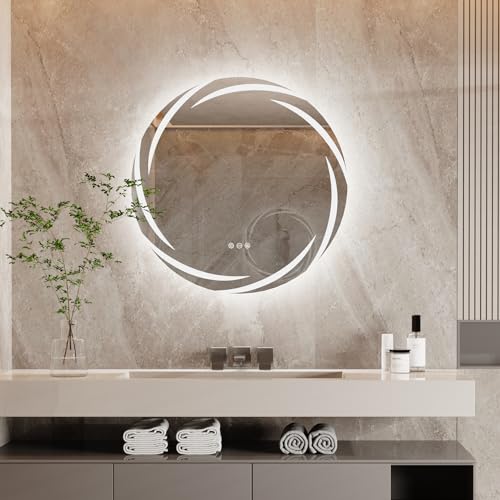 LUVODI Espejo Baño Luz Led Redondo 60 cm Espejos para Casa Pared Antivaho Espelho Banho Inteligente con Luz Retroiluminado Ajustable Smart Bathroom Mirror Decorativo para Maquillaje Lavavo Hotel (Sol)
