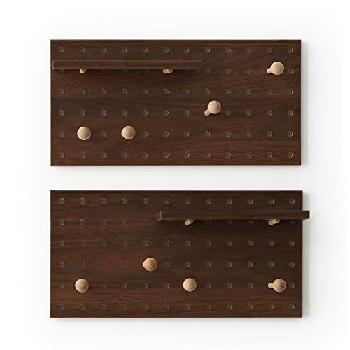 Image of Wooden Pegboard Modular Display Organization Storage Wall Hooks Shelf(Color:Walnut)