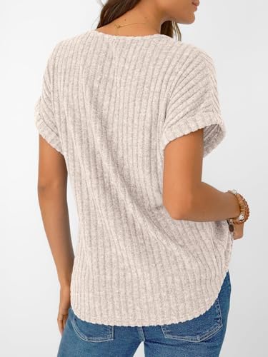 Women Tops Summer Sweaters Short Sleeve V Neck Shirts 2025 Spring Fashion Dressy Casual Business Tunic Blouses4