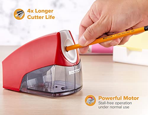 Image of Bostitch Office Electric Pencil Sharpener for Classroom & Desk Use, Heavy-Duty Stall-Free Motor, High-Capacity Shavings Tray, Red (Pack of 6)