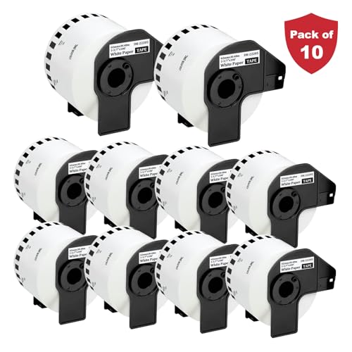 DK22205 Labels Roll Compatible with Brother DK-22205 Label Roll,DK-22205 62mm 30.48m, DK-22205 Compatible with Brother QL 600 570 600b 700 800 820NWB Labels Printers (Pack of 10 Rolls)
