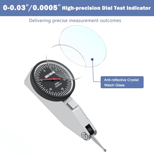 Image of HDLNKAK Dial Test Indicator with Magnetic Base Stand(90lbs /40kg), 0-0.03 inchx0.0005 inch Test Indicator,with 3 Metal Dovetail Clamps in Storage Case (Black)