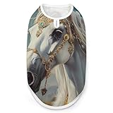 Camiseta ligera estampada para perros con diseño de caballo blanco con joyas doradas, camisetas para perros y gatos, chaleco sin mangas para ropa de gato y perro