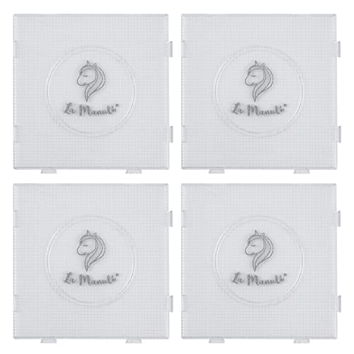 La Manuli Lot de 4 plaques de perles à repasser - Plaque à broches carrée (14,5 x 14,5 cm) - Pour mini perles à repasser de 2,6 mm - Transparent