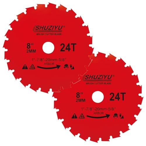 SHUZIYU, 2-Pack, 8", 200x2.0mm-24T, Arbor 1" with 7/8"-20-5/8" Washer, Muching Blade, Brush Cutter Blade, Steel Blade. Suitable for All Brand of Brush Cutter