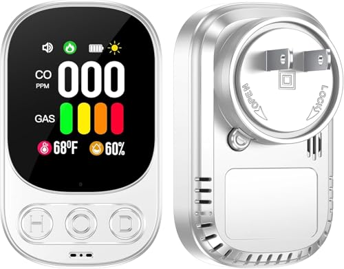 Plug in Carbon Monoxide Detector & Natural Gas Combination Detectors 4in1 CO Gas Temp Humidity Monitor with 2.1'' HD Screen & Indicator CO, Propane, Methane Explosive Gas Alarm