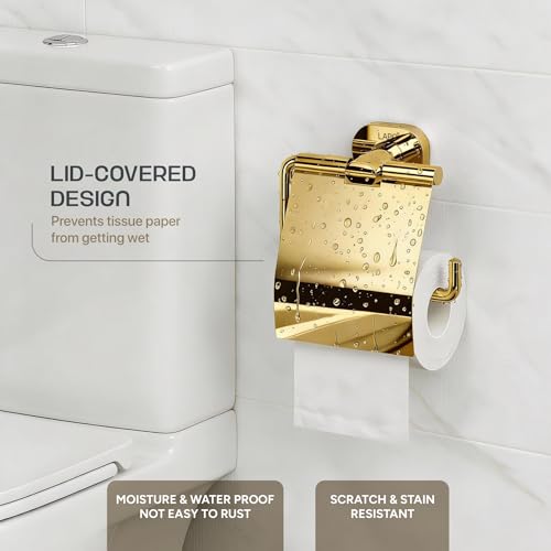 Image of LAPO Toilet Paper Holder for Bathroom, 304 Stainless Steel Tissue Paper Roll Holder, Wall Mounted Toilet Roll Holder, Toilet Tissue Holder, Anti Rust Protection, Gold Finish, 25 Years Warranty - KIK