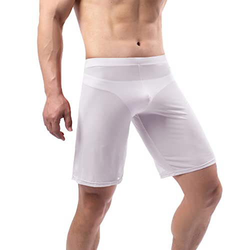 Men's See-Through Boxer Shorts Transparent Underwear Mesh Pajama Shorts Loose Nightwear Shorts