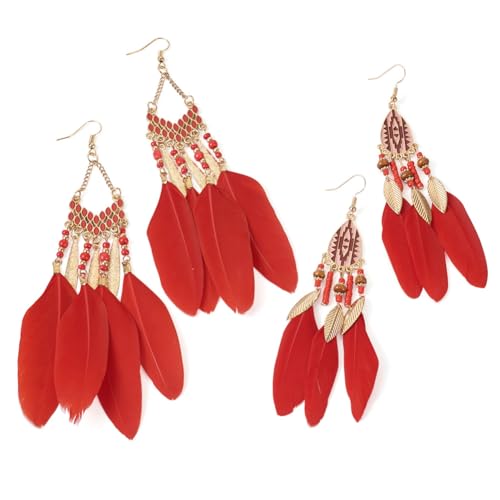 Feather Earrings Feather Long Drop Earrings Bohemian Dangle Earrings for Women, Medium, Metal, No Gemstone