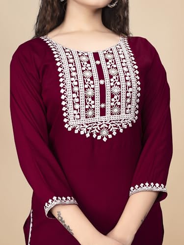 Image of Women Rayon Embroidered Kurti Three Quarter Sleeve Kurta for Women and Girls Embroidery Work Soft Rayon Fabric Comfortable