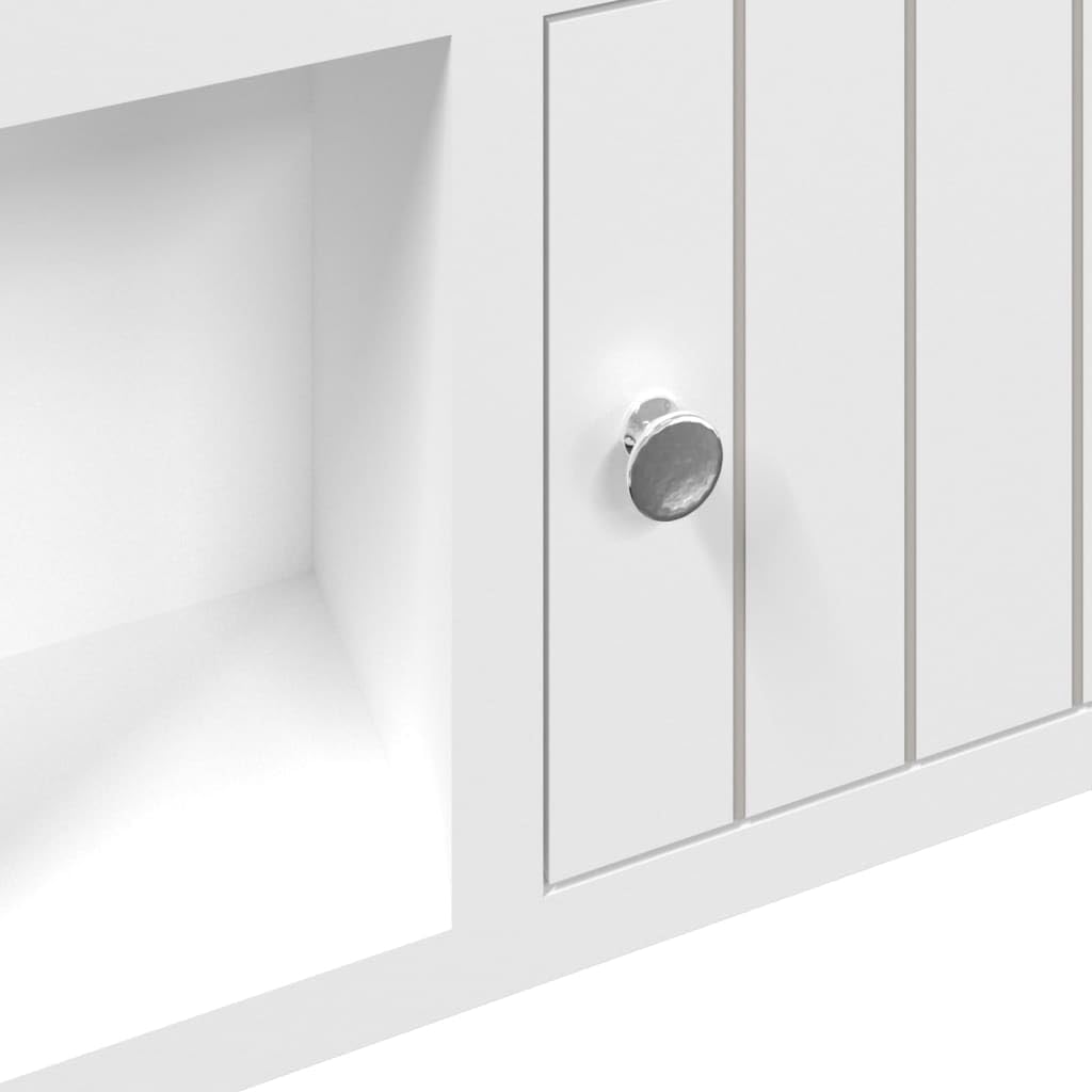 Schlüsselschrank Weiß 40x8,5x20 cm Wand-Schlüsselkasten aus Holzwerkstoff & Stahl mit 3 Haken und 2 Türen Moderner Organizer für Schlüssel Sonnenbrillen und Schmuck