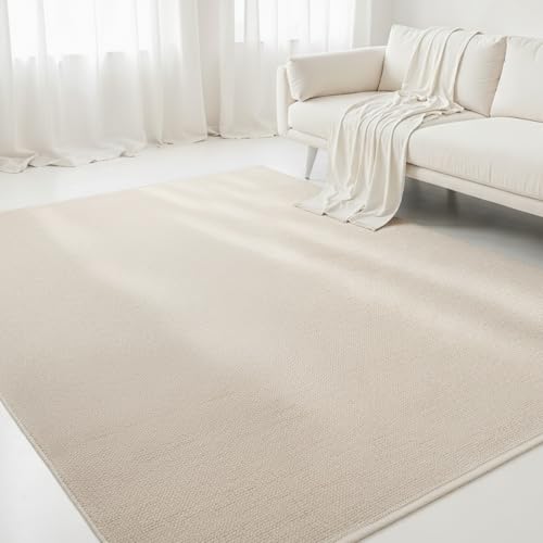 Interiyou handgewebter Baumwollteppich Riga - 200x290 cm Creme - Handwebteppich für Wohnzimmer Schlafzimmer - 100% Handarbeit Naturfaser Teppich Flachgewebe