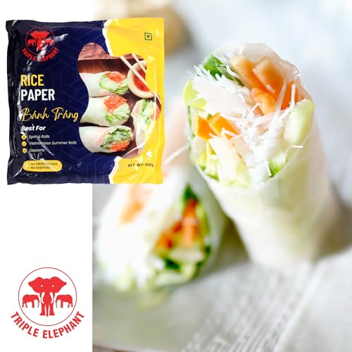 Image of Triple Elephant Rice Paper Banh Trang - 400g, Pack of 2 | Authentic Vietnamese Spring Roll Wrapper for Fresh Rolls, Pho, and More