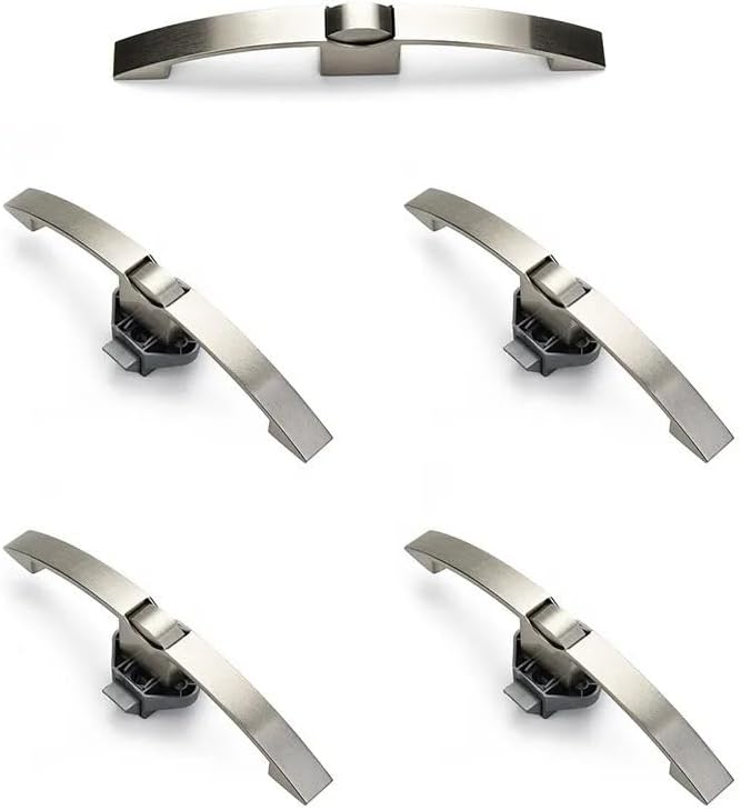 5PCS Camper Car Push Lock with Handle RV Boat Home Cabinet Drawer Latch Button Locks Furniture Hardware(Brushed Silver 128mm)