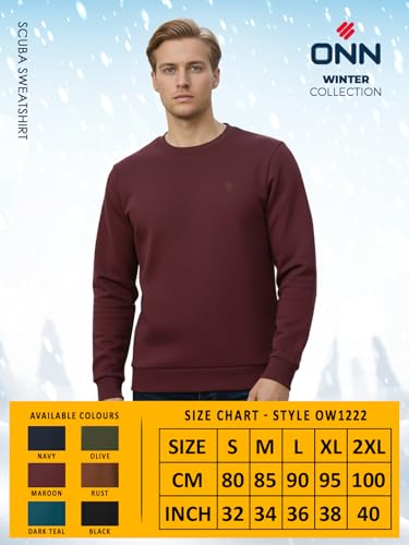 Image of ONN Men's Round Neck Full Sleeves Solid Scuba Sweatshirt | Both Side Pocket | Sweatshirt for Men | Style - 1222