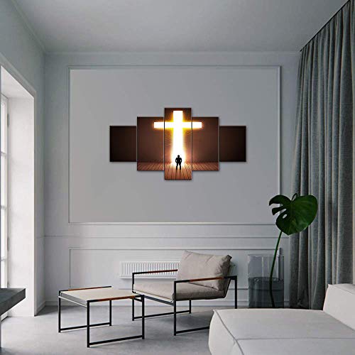 Large Christian Crosses Cross Wall Art Christ Poster Canvas Prints Home Decor For Bedroom Living Room Pictures Decals 5 Panel Hd Printed Painting Artwork Framed Ready To Hang (50"Wx24"H, Artwork-11) #TOP2