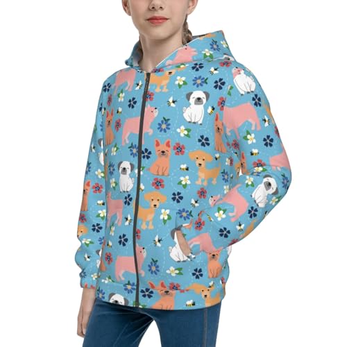 Cute Colorful Puppy Kid Hoodies Boys Zip Up Sweatshirts Girls Pullover with Pocket