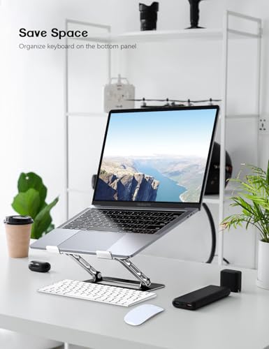 Image of Aoviho Adjustable Laptop Stand for Desk,Portable Laptop Stand Holder and Riser,Foldable Aluminum Notebook Computer Stands for MacBook Air Pro HP Lenovo Dell Samsung, 10-15.6 inch (Silver-Gray-Black)