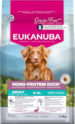 Eukanuba Mono- Protein Ente Hundefutter- Special Care Trockenfutter mit nur Ente als tierischem Protein, allergenarme Rezeptur, 2, 3 kg