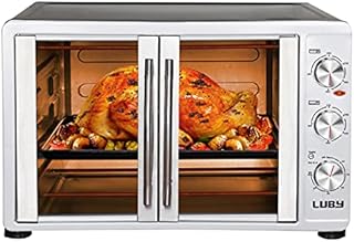 LUBY Large Toaster Oven Countertop, French Door Designed, 55L, 18 Slices, 14'' pizza, 20lb Turkey, Silver