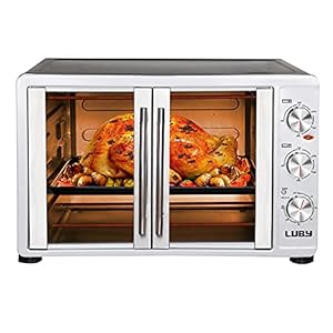 Large Toaster Oven Countertop, French Door Designed, 55L, 18 Slices, 14” pizza, 20lb Turkey, Silver