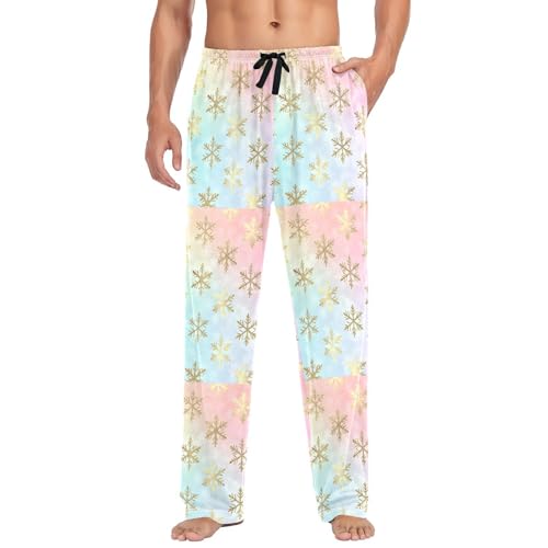 Snowflake Men's Pajamas Pants Cotton Sleep Bottoms Pants Lounge Sleepwear - S