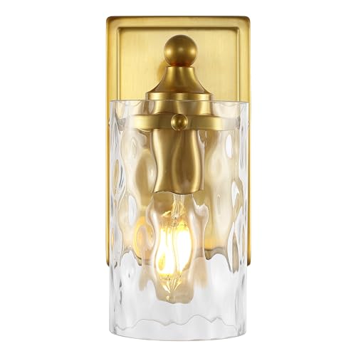 Image of SAFAVIEH Lighting Collection Jobie Brass /Glass Shade Wall Sconce Set of 2 Light Fixture, Ideal for Bathroom, Entryway, Vanity, Foyer, Hallway, Living Room (LED Bulbs Included)