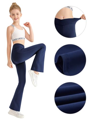 Girls Flare Leggings Crossover High Waisted Bootcut Athletic Workout Dance Yoga Pants Preppy Bell Bottoms,No Pockets3