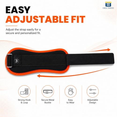 Image of Btag Premium Neoprene Ankle & Wrist Weights (0.25 kg x 2 Pcs) | Adjustable Strap | Unisex Leg & Arm Weight Cuffs for Gym, Workout & Training (Black /Orange)