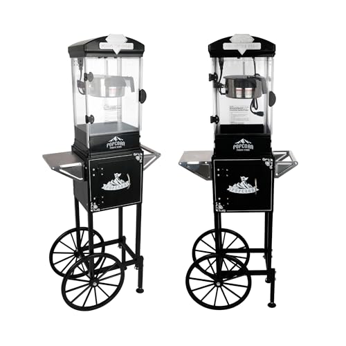 LifeSky Popcorn Machine with Cart & Wheels: 10 Oz Kettle Commercial Popcorn Maker - Retro Industrial Design for Small Events & Home Theater Use