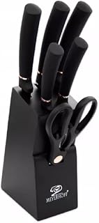 7 Piece Stainless Steel Kitchen Knife Set with Knife Block, Chopping Knife, Black