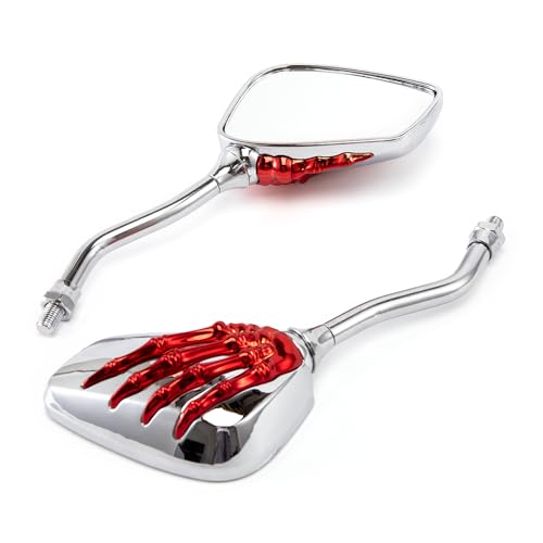 Espejos de calavera rojos para moto de 8 y 10mm estilo custom 6