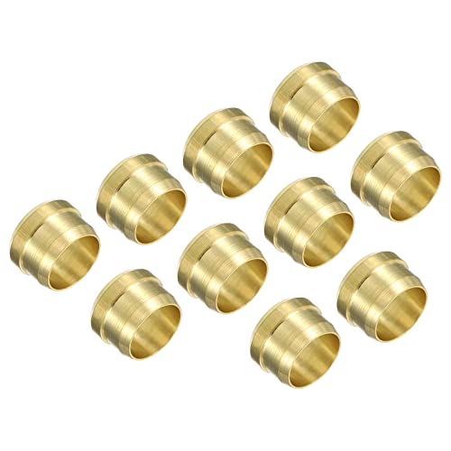 PATIKIL 10mm Tube OD Brass Compression Sleeves Ferrules 10 Pack Brass Compression Fitting Assortment Kit, Gold Tone