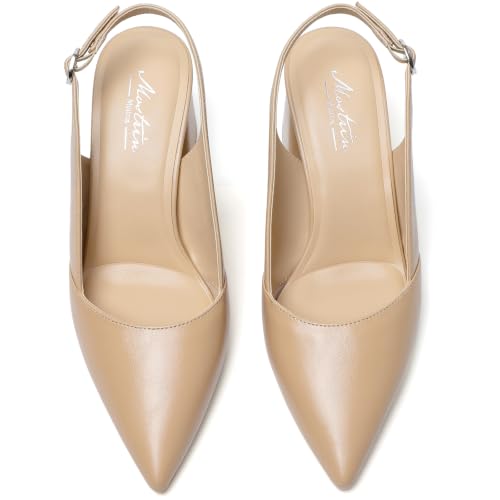 Image of Mostrin Kitten Heels for Women Slingback Pointed Closed Toe Heels Women's Pumps Shoes for Wedding, Party, Commuting