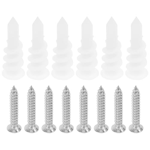 Anneome 50pcs Drywall Anchors and Screws Kit Plastic Expansion Tubes and Stainless Steel Screws, 10x32mm Wall Anchors for Concrete and Plasterboard Mounting