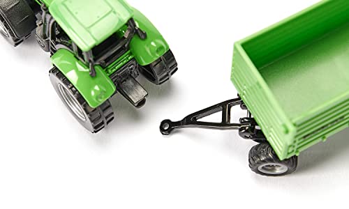 siku 1606, DEUTZ-FAHR-Traktor mit Fortuna 2-Achs Anhänger, Spielzeug, Metall/Kunststoff, Grün, Abnehmbare Kabine, Kippbare Mulde, mit gummierten Leichtlaufrädern, Anhängerkupplung