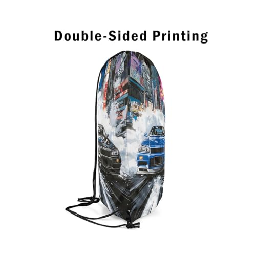 Speed Racing Car Drawstring Backpack,Modern Extreme Sports Drawstring Bag,Watercolor Street Building Adjustable Draw String Bag,Lightweight4
