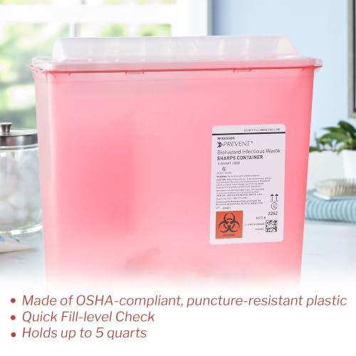 McKesson Prevent Sharps Container for Home Use, Red, 20 ct | 5 Quart, for Biohazard Infectious Waste, Needle and Syringe Disposal, Translucent, Touchless Lid - image 4