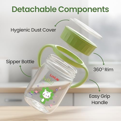 Image of LuvLap Shine 360 Soft Spout Trainer Sipper for Kids, 360ml, Leakproof & spillproof Sippy Cup for Kids, Twin Easy-Grip Handles, BPA-Free, Ergonomic Design, Dust Cover, Lightweight, 18 M+ (Green)
