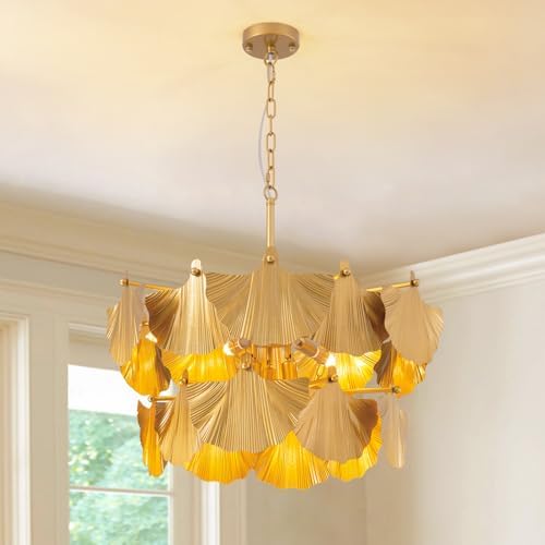 NOXARTE 26" Gold Vintage Chandelier, 2-Tier Rustic Dining Room Ce...