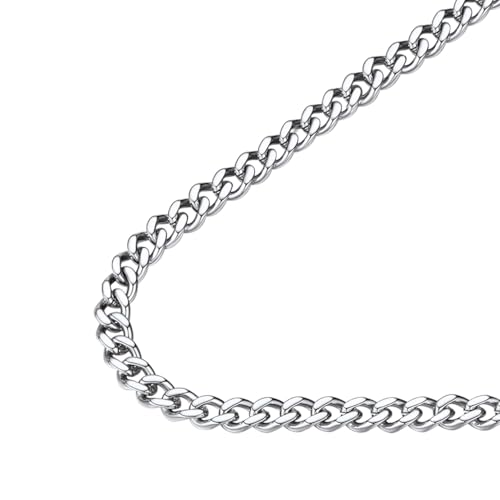FindChic Mens Silver Necklace Chains 5mm Sturdy Miami Cuban Chain 20inch 316L Stainless Steel Necklaces Hip Hop Men's Waterproof Jewellery