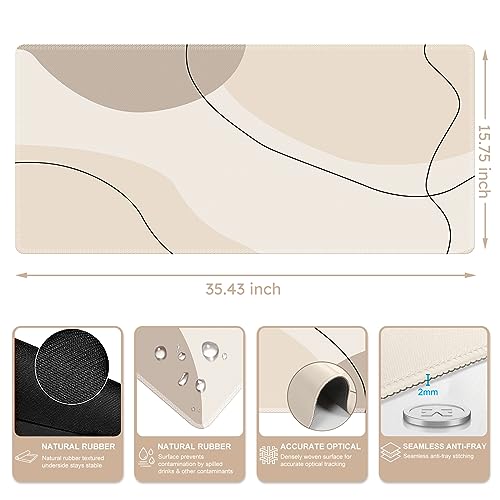 Image of iCasso Extended Gaming Mouse Pad (35.4x15.7 in), Large Stable Rubber Base Mousepad with Stitched Edges, Keyboard Mouse Mat Desk Pad for Work, Game, Office, Home-Brown Art Modern