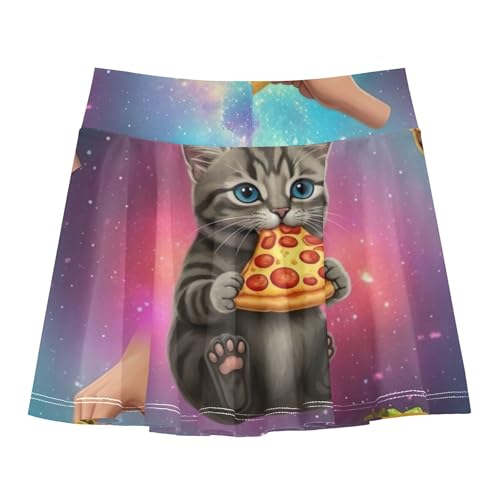 Cute Cat Pizza Taco Starry Sky Tennis Skirts for Kids Blue Pink Girls Skorts Athletic Shorts Pleated 4t2
