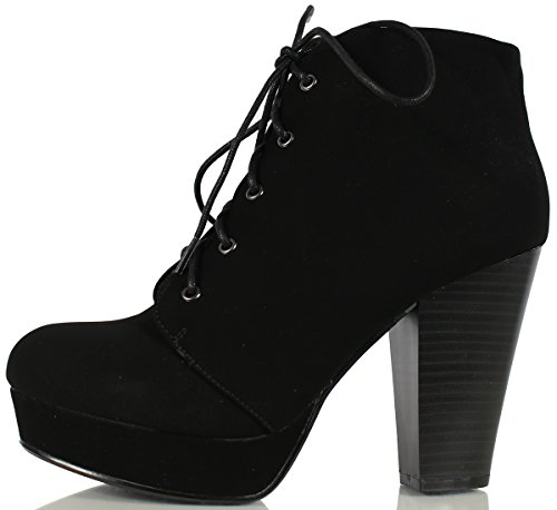 Soda Agenda-5 Womens Chunky Heel Lace Up Booties,Black,8 #TOP1