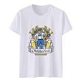 Tops Sexy Rojas para Mujeres de Satén Camiseta de Manga Corta y Cuello Redondo para Mujer, Moda, Escena Festival de Cerveza, Atmósfera, Personaje Impreso Camiseta Vestido, blanco, XXL